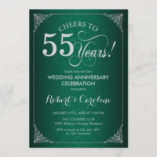 Invitación 55 Aniversario de Boda - Damasco Plateado Verde
