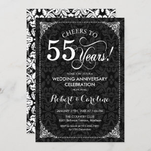 Invitación 55 Aniversario de Boda - Damask Blanco Negro