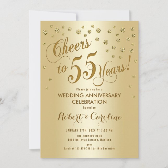 Invitación 55 Aniversario de Boda en Oro (Anverso)