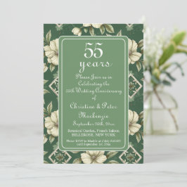 Invitación 55° aniversario de Boda floral de marfil esmeralda