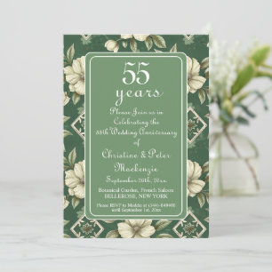 Invitación 55° aniversario de Boda floral de marfil esmeralda