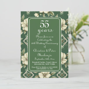 Invitación 55° aniversario de Boda floral de marfil esmeralda