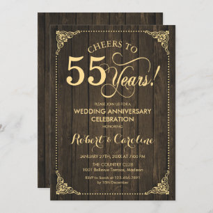 Invitación 55 Aniversario de Boda - Madera Dorada