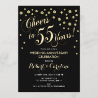 Invitación 55 Aniversario de Boda - Negro y Dorado