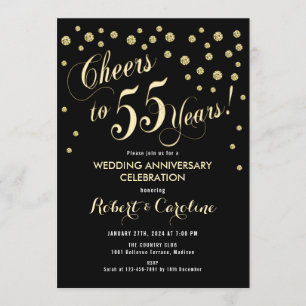 Invitación 55 Aniversario de Boda - Negro y Dorado