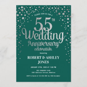 Invitación 55 Aniversario de Boda - Verde & Plata