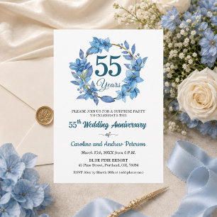 Invitación 55 aniversario de bodas Sorpresa Floral Azul