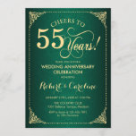 Invitación 55° Aniversario del Boda - Damasco de Oro Verde<br><div class="desc">Invitación al 55º Aniversario Boda. Elegante diseño vintage con diseño de damasco verde esmeralda y oro falso. Caracteriza el tipo de letra del guión. ¡Salud a 55 años! ¡Se puede personalizar en cualquier año de matrimonio! Mándame un mensaje si necesitas más personalización.</div>