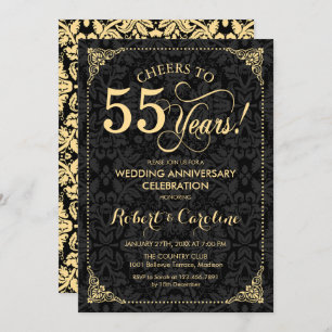 Invitación 55° Aniversario del Boda - Damasco negro de oro