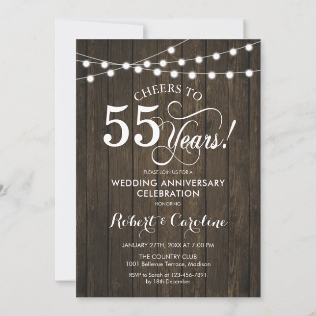 Invitación 55° Aniversario del Boda - Madera Rústica (Anverso)