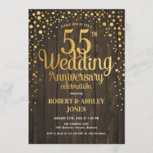 Invitación 55° Aniversario del Boda - Madera y oro