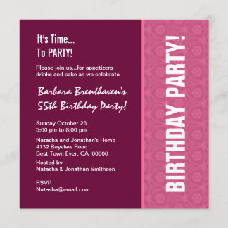 Invitación 55.o Vino moderno del cumpleaños y modelo rosado