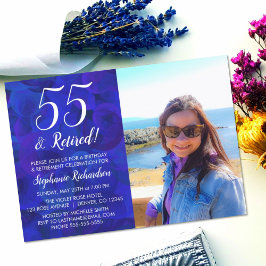 Invitación 55 y Retirado Foto Azul Cumpleaños Jubilación