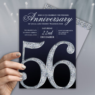 Invitación 56º Aniversario Diamante Plateado Azul Marino Mode