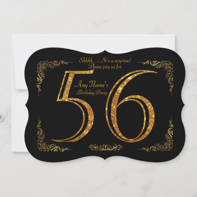Invitación 56.ª fiesta de cumpleaños 56.ª, gran Gatsby, negro (Anverso)