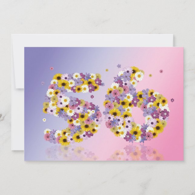 Invitación 56.ª fiesta de cumpleaños, con letras con flores (Anverso)