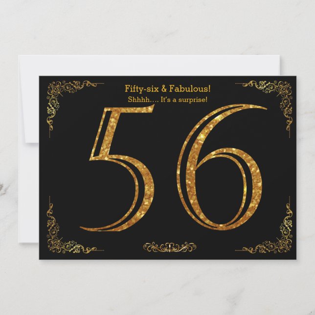 Invitación 56.ª fiesta de cumpleaños, Gatsby styl, purpurina  (Anverso)