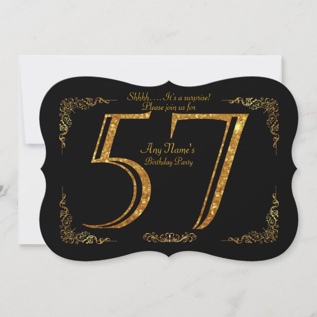 Invitación 57.ª fiesta de cumpleaños 57.ª, gran Gatsby, negro (Anverso)