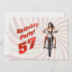 Invitación 57.ª fiesta de cumpleaños con un chica en moto