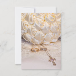 Invitación 5807-Bouquet con anillos y cruz
