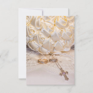 Invitación 5807-Bouquet con anillos y cruz