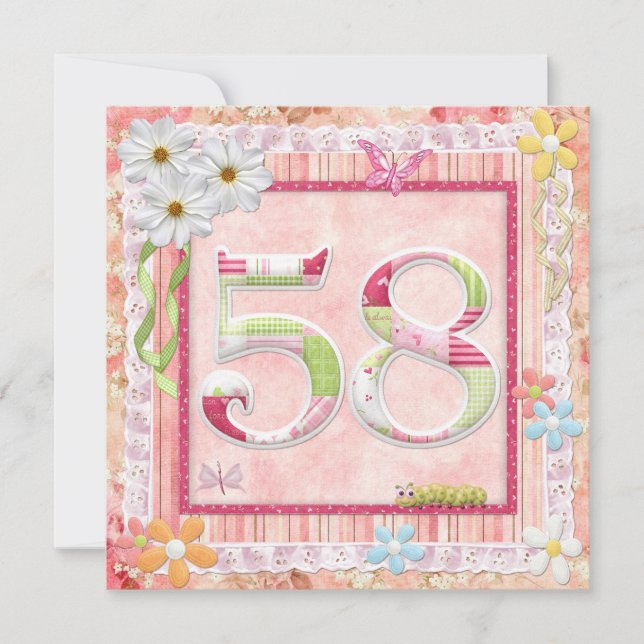 Invitación 58.ª fiesta de cumpleaños estilo scrapbooking (Anverso)