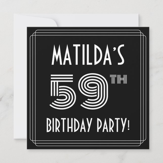 Invitación 59.ª fiesta de cumpleaños: Art Deco Style con nomb (Anverso)