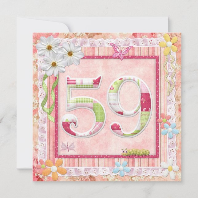 Invitación 59.ª fiesta de cumpleaños estilo scrapbooking (Anverso)