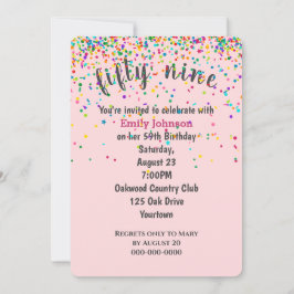 Invitación 59.º Confetti De Cumpleaños En Rosa