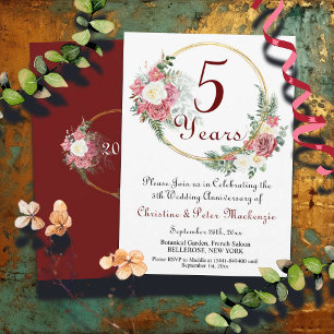 Invitación 5.ª Boda de Madera Rosas del Aniversario Marco de 