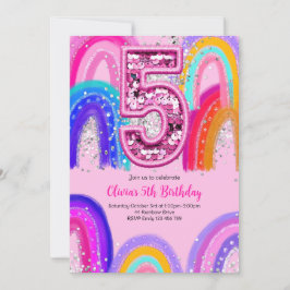 Invitación 5.ª Chica de cumpleaños Rainbow Pink