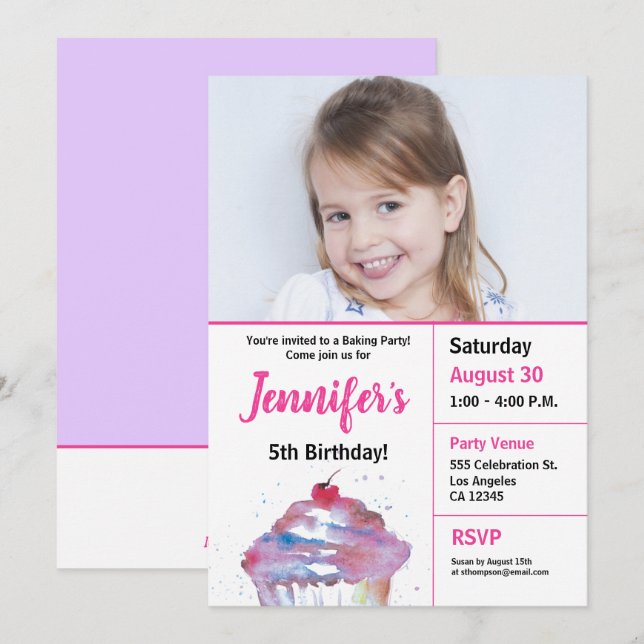 Invitación 5.ª foto de fiesta de pastelería de cumpleaños (Anverso / Reverso)
