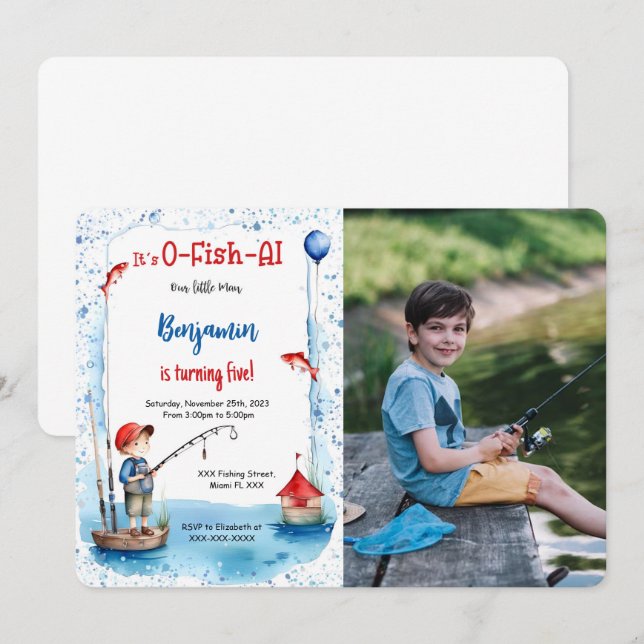 Invitación 5.ª foto de la pesca de cumpleaños (Anverso / Reverso)