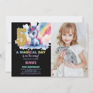Invitación 5.ª foto de unicornio de cumpleaños