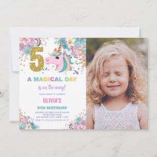 Invitación 5.ª foto de unicornio de cumpleaños