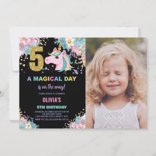 Invitación 5.ª foto de unicornio de cumpleaños