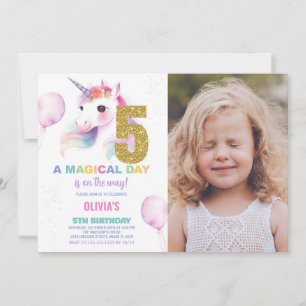 Invitación 5.ª foto de unicornio de cumpleaños