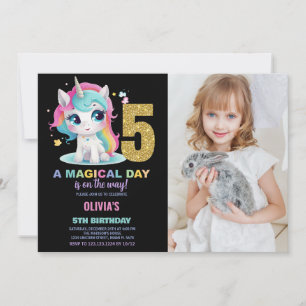 Invitación 5.ª foto de unicornio de cumpleaños