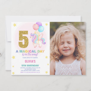 Invitación 5.ª foto de unicornio de cumpleaños