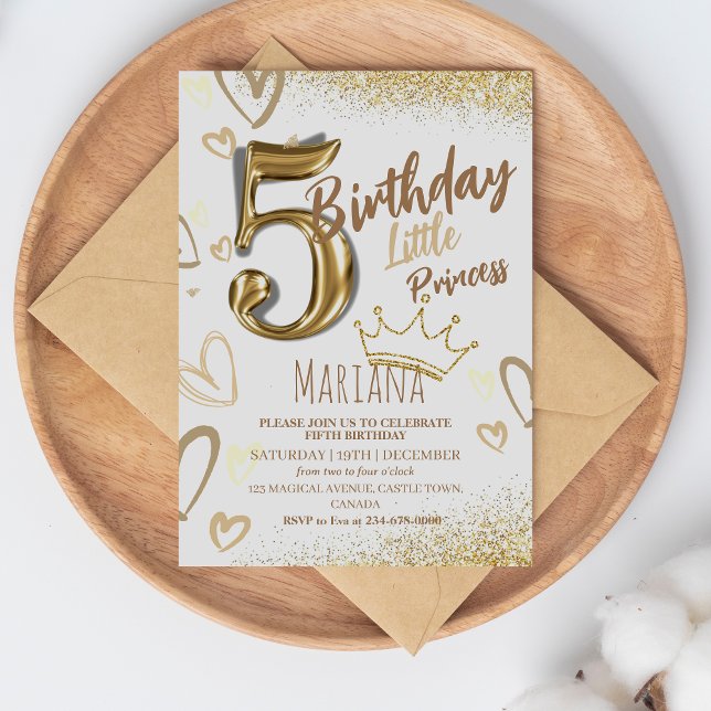 Invitación 5.ª Purpurina de oro de la princesa Guay Cumpleaño (Subido por el creador)