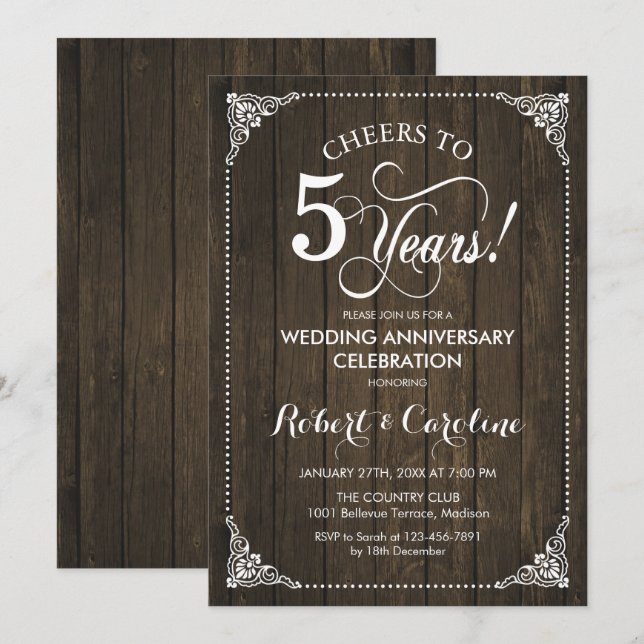 Invitación 5.º Aniversario Boda - Madera (Anverso / Reverso)