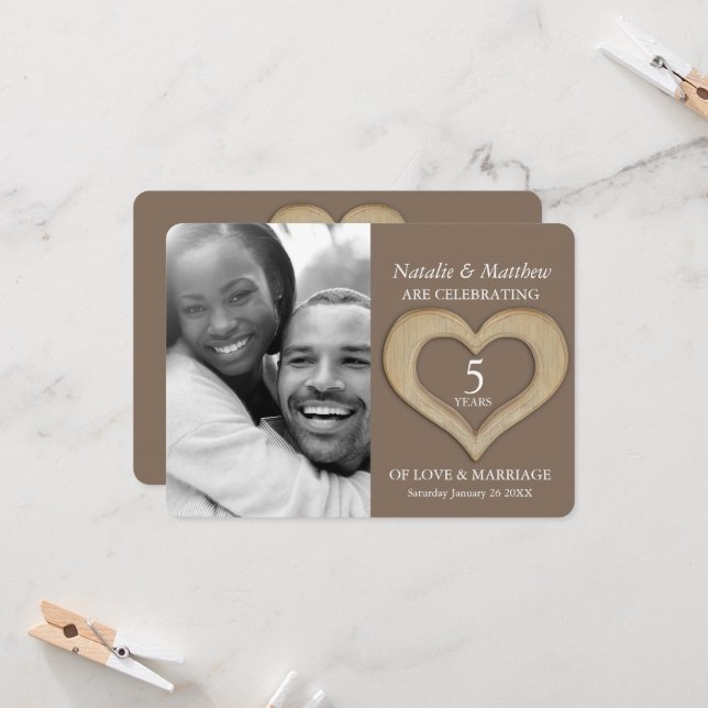 Invitación 5.º boda de madera Aniversario foto personalizado  (Anverso/Reverso In Situ)
