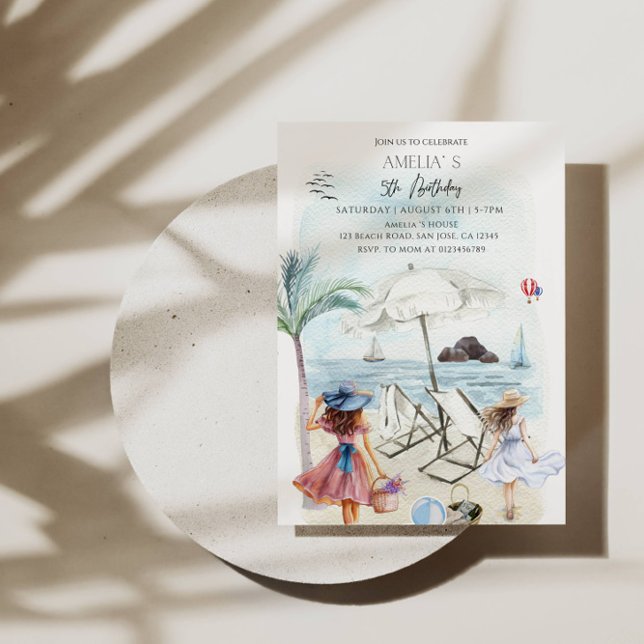 Invitación 5.º Chica de cumpleaños Fiesta de playa de verano (Subido por el creador)