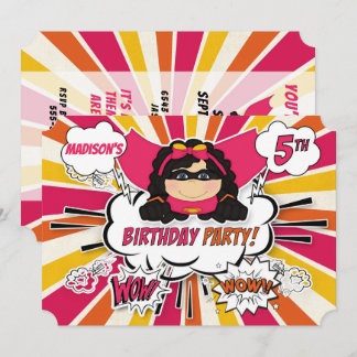 Invitación 5.º Chicas del partido de cumpleaños Superhéroe Co