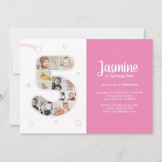 Invitación 5.º Collage de fotos Personalizado de la fiesta de (Anverso)