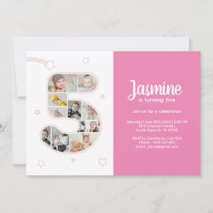 Invitación 5.º Collage de fotos Personalizado de la fiesta de