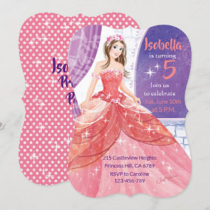 Invitación 5.º cumpleaños, actividad de la princesa rosa