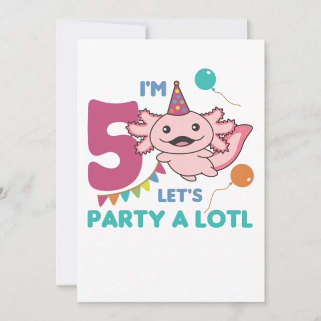 Invitación 5.º cumpleaños Axolotl 5 años Sweet Axolotls (Anverso)