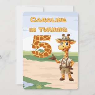 Invitación 5.º cumpleaños Cute Explorer Giraffe en safari