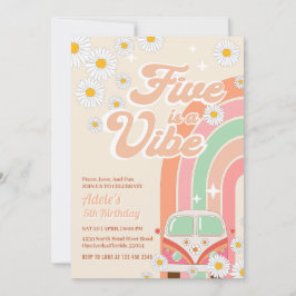 Invitación 5.º cumpleaños de Groovy Daisy Hippie Cumpleaños